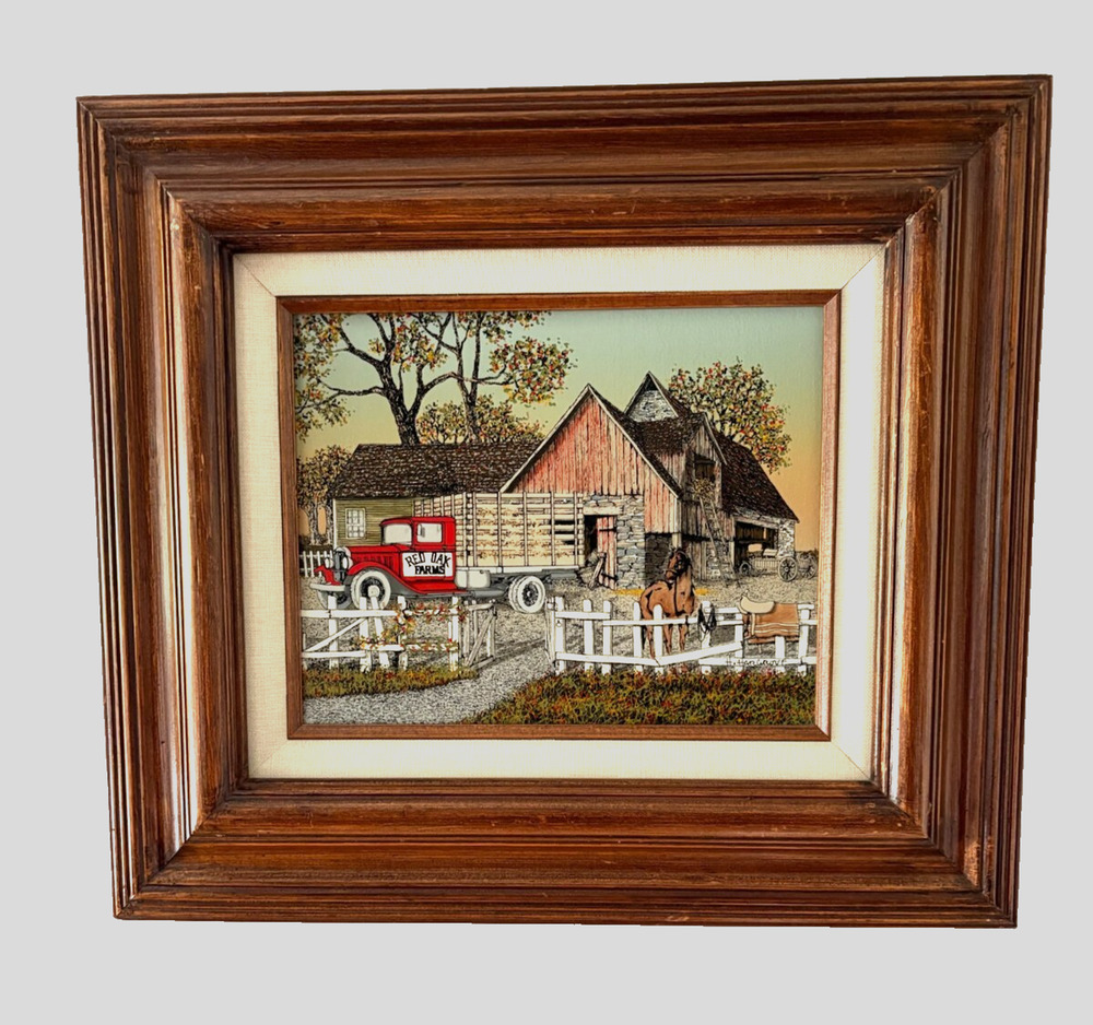 H.Hargrove Red Oaks Farm Barn Truck Stable Signed Print Wall Art